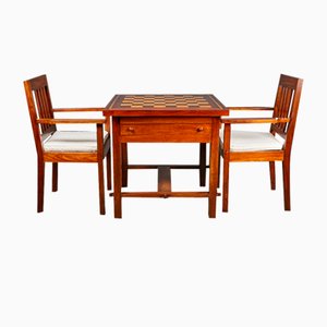 Table d'Échecs Vintage avec Chaises, Set de 3