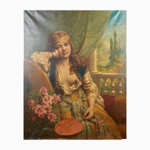 Stevens, Agapit, Girl on Porch, 1800s, Oak & Stone & Canvas, Framed