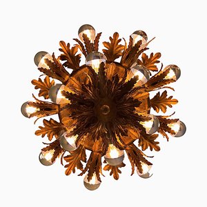 Large Brass Florentine Flower Shape Flush Mount attributed to Banci, Italy, 1950s