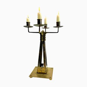 Large Dutch Arts & Crafts Copper and Brass Candleholder, 1910s