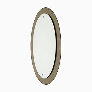 Mid-Century Oval Wall Mirror with Bronzed Frame from Cristal Arte, Italy, 1960s