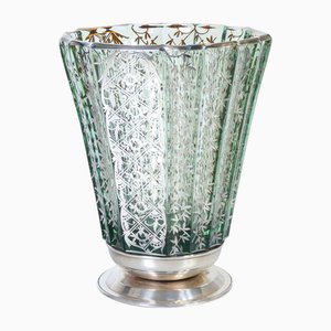Vase aus mundgeblasenem Glas & Silber, 1920er