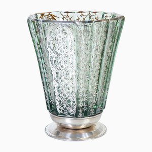 Vase en Verre Soufflé et Argent, 1920s