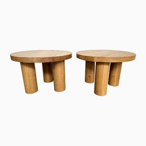 French Solid Elm Wood Side Tables, 1960s, Set of 2