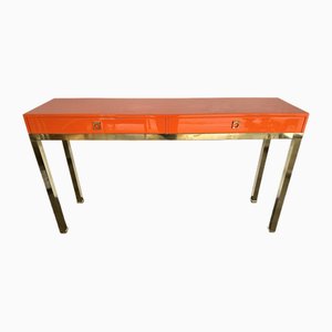 French Lacquered Console Table in Brass by Guy Lefèvre, 1970s