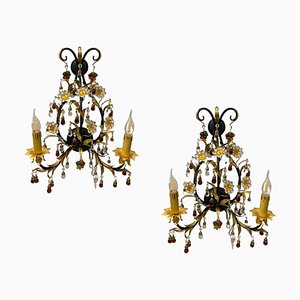 Large Gold Gilded Murano Glass Sconces, 1980s, Set of 2