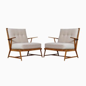 Mid-Century Lounge Chairs in Oak and Cane, Germany, 1950s, Set of 2