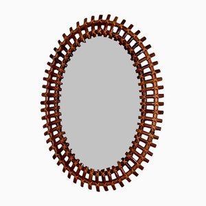 Mid-Century Italian Oval Wall Mirror with Bamboo Frame in the style of Franco Albini, 1970s