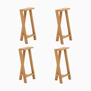 Tabouret Pausa Moyen en Chêne par Pierre-Emmanuel Vandeputte, Set de 4