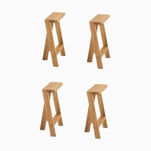 Small Pausa Oak Stool by Pierre-Emmanuel Vandeputte, Set of 4