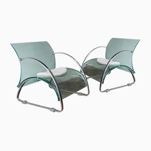 Transparent Acrylic Glass and Brushed Steel Armchairs, 1970, Set of 2