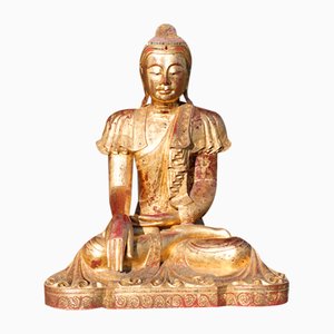 Buddha aus Vergoldetem Holz, Asien, 1950er