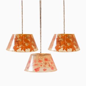 Italian Resin with Leaves Hanging Lights in the style of Crespi by Gabriella Crespi, 1970s, Set of 3