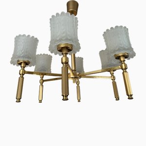 Brass and Glass Chandelier, 1970s