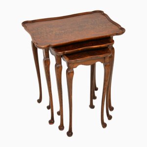 Antique Nesting Tables in Burr Walnut, 1910s, Set of 3