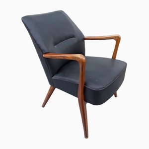 Mid-Century Armchair with Walnut Frame and Gray Vinyl Cover, 1950s
