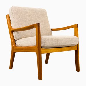 Danish Teak and Wool Senator Lounge Chair by Ole Wanscher for P. Jeppesen, 1980s