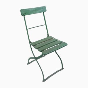 Antique German Collapsible Beer Garden Chair with Green-Painted Iron Frame, 1920s
