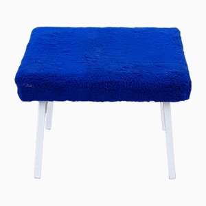 Vintage German Stool with White Metal Frame and Blue Seat, 1970s