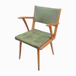 Mid-Century Armchair with Yellow-Brown Beech Frame and Green Vinyl Cover, 1960s