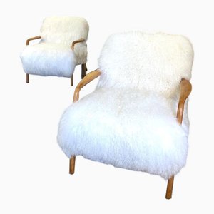 Tibetan Lambfur Armchairs, 1960s, Set of 2