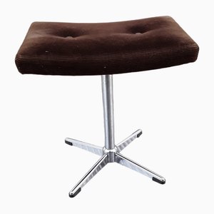 Vintage Height-Adjustable Stool with Chrome-Plated Metal Frame and Brown Fabric Seat, 1970s
