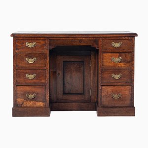 19th Century English Burr Oak Pedestal Kneehole Desk