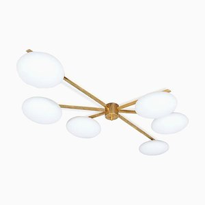 Ceiling Lamp in Brass and Murano Glass in the style of Angelo Lelli for Arredoluce