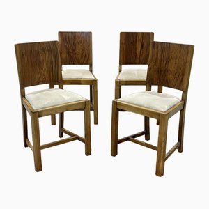 English Art Deco Chairs in Walnut Burl, Set of 4