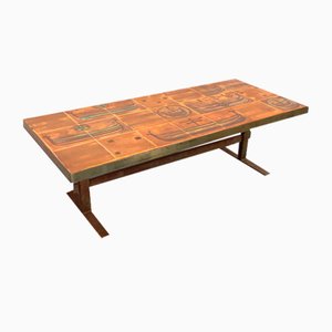 Mesa de centro Roche-Bobois vintage de acero y cerámica, años 70