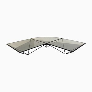 Italian Modernist Stealth Shaped Steel and Glass Coffee Table, 1980s