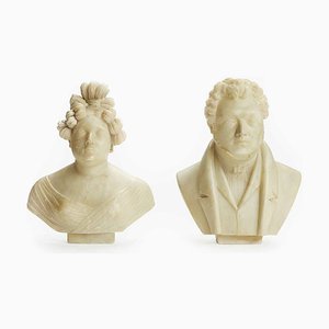 Giuseppe Benassai, Figurative Busts, 1834, Alabaster, Set of 2