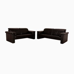 3-Seater and 2-Seater Sofas in Black Leather from Rolf Benz, Set of 2