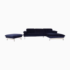 Model 8153 Sofa with Chaise Longue and Pouf in Blue Fabric from Joop!, Set of 2