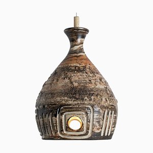 Lámpara colgante de cerámica en marrón beige, Dinamarca, años 70