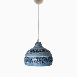 Bowl Blue Ceramic Pendant Light, Denmark, 1970