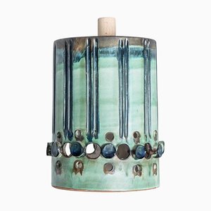 Lámpara colgante cilíndrica de cerámica verde turquesa, Dinamarca, 1970