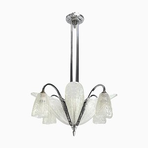 Lampadario Art Déco in metallo cromato di Donna Paris, anni '30