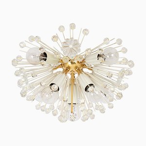 Small Starburst Brass and Crystal Flush Mount attributed to Emil Stejnar, Austria, 1960s
