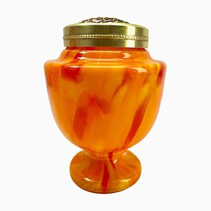Pique Fleurs Vase mit mehrfarbigem Orange Dekor mit Gitter, 1930er