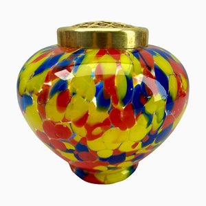 Pique Fleurs Vase in Multi Color Decor with Grille, 1930s