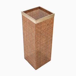Umbrella Stand in Acrylic Glass, Rattan and Brass in the style of Christian Dior, Italy, 1970s