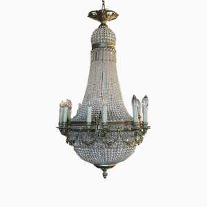 French Sac de Pearl Style Chandelier in Brass and Glass