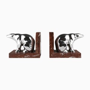 Art Deco Marble and Metal Bear Bookends, 1930s