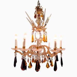 Chandelier in Purple and Amber Crystal, Italy, 1940s