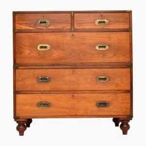 Teak & Brass Military Campaign Chest of Drawers, 1860s