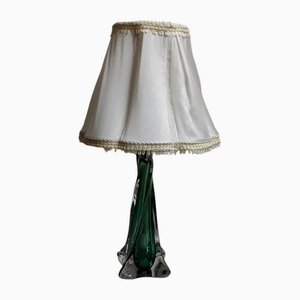 Belgian Table Lamp in Green Crystal Glass, 1970s