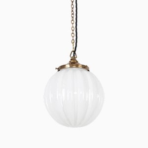 Ribbed Spherical Opaline Pendant Light