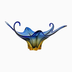 Ferro Murano Stretch Fruit-Bowl in Blue and Amber, 1960s