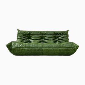 Togo Sofa in Green Leather by Michel Ducaroy for Ligne Roset, France, 1970s